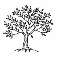 Simple Black and White Tree Illustration with Branches and Leaves Minimalist Nature Art vector