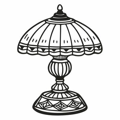 Vintage Art Deco Table Lamp Outline Illustration for Interior Design