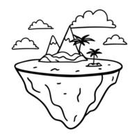 Floating Island with Mountains and Palm Trees Illustration vector