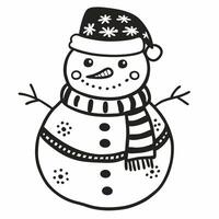 Cute Snowman Illustration with Hat and Scarf in Black and White for Holiday Designs vector
