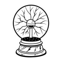 Vintage Plasma Ball Drawing with Lightning Effect in Monochrome Style vector