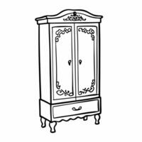 Elegant Vintage Wardrobe Sketch with Ornate Details on Doors and Drawer vector