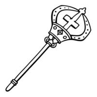 Detailed Royal Scepter Outline with Crown and Cross Design vector
