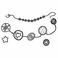 Hand Drawn Celestial String Lights with Stars and Planets in Black and White Illustration vector