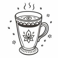 Steaming Cup of Coffee with Floral Design in Hand Drawn Style vector