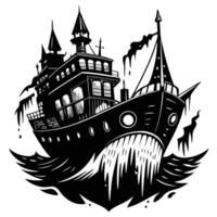 A ship with a skull on its side is floating in the water vector
