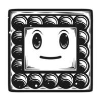 Cute robot face, design square shape, smiling expression, black and white illustration vector