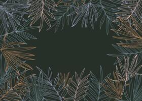 colored dypsis, areca palm or Cycas leaves horizontal rectangle frame on black background. Floral border with copy space for text. Tropical tree leaf silhouette line art for greeting card vector