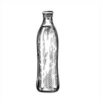 close up drinking glass with beverage black ink illustration. for beer, soda, or energy drink packaging designs. Etching drawing of water bottle for beverage branding, bar menus, party design vector