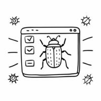 Doodle Style Bug on Browser Window with Checklist for Software Testing vector