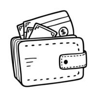 Illustration of Open Wallet with Cards and Cash in Black and White vector