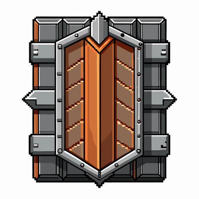 Pixel Art Industrial Shield with Geometric Design Retro Game Asset and Graphic Element