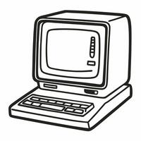 Retro Vintage Computer Illustration in Simple Black and White Design vector