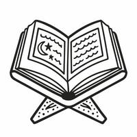 Open Quran Outline with Moon and Stars on Wooden Rehal for Islamic Themes vector