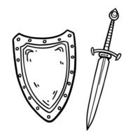 Hand Drawn Sword and Shield Illustration for Medieval Themed Designs vector