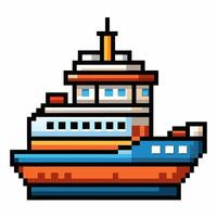 Pixel Art Cruise Ship Icon in Retro Style with Nautical Theme vector
