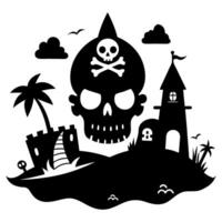 A skull with a skull on top of it is on a beach with a castle in the background vector