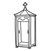 Ornate Line Art Confessional Booth Illustration with Cross and Decorative Elements vector