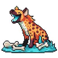 Pixel art hyena laughing jubilantly on bones retro colorful digital animal illustration vector