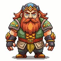 Pixel Art Viking Warrior with Red Beard and Battle Armor in Retro Game Style vector