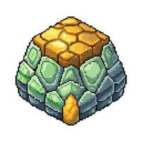 Isometric Pixel Art Block with Colorful Geometric Patterns in Retro Gaming Style vector
