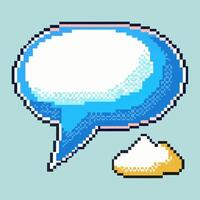 Pixel Art Speech Bubble Retro Digital Communication Icon on Blue Background vector