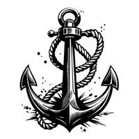 A black and white drawing of an anchor with a rope vector