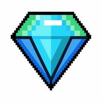 Pixel Art Blue Diamond with Green Outline Digital Illustration and Retro Design vector