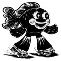 Retro fish rollerblading with wide smile and vibrant fins vector