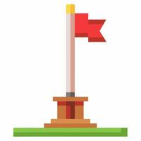Pixel Art Red Flag Icon on Pole with Green Base Minimalist Digital Graphic vector