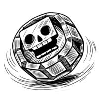 Smiling skull on geometric shape whimsical art illustration in black and white vector