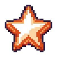 Pixelated star icon vintage gaming illustration with orange hues and 8 bit retro digital art vector
