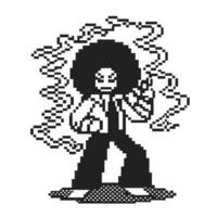 retro pixel art character with afro and disco vibes, monochrome design, 70s nostalgia vector