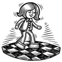 Happy person on checkered floor, dynamic and playful design vector