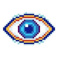 Colorful pixel art eye illustration geometric digital design, artistic expression, symmetrical pattern, vibrant colors vector