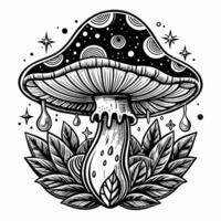 Psychedelic Mushroom with Cosmic Designs and Nature Elements in Art vector