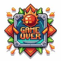 Retro Pixel Art Style Game Over Screen with Colorful Explosive Elements vector