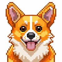 8 Bit Pixel Art Corgi Dog with Tongue Out Retro Gaming Style Animal Graphic vector