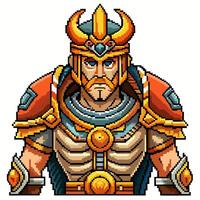 Pixel Art Warrior in Viking Armor Retro 8 bit Character Design for Games and Illustrations vector