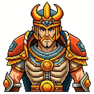 Pixel Art Warrior in Viking Armor Retro 8 bit Character Design for Games and Illustrations