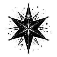 Vintage Nautical Star Illustration with Geometric Patterns and Cosmic Elements vector
