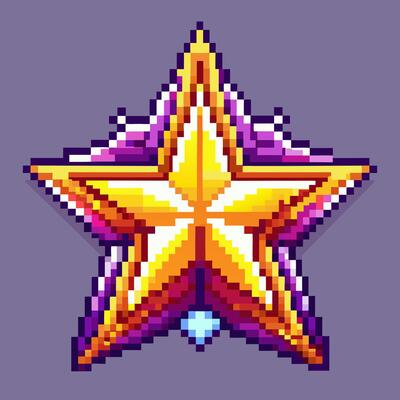 Pixel Art Star in Retro Game Design with Bright Colors and 8 Bit Style