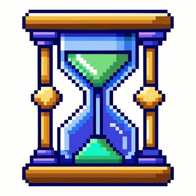 Vibrant Pixel Art Hourglass Illustration with Blue and Green Colors for Retro Gaming and Digital Art Concepts