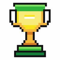 Pixel Art Trophy Digital Award Icon with Retro Game Style Graphics vector