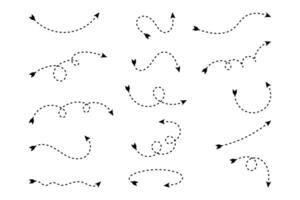 arrow dashed scribble, dotted arrow doodle line, dash arrow curved and swirl vector