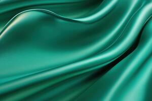 Green silk fabric draped in soft waves creating luxurious texture and feel concept photo