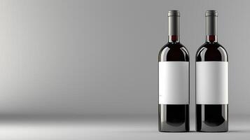 Elegant red wine bottles with blank labels on minimalist background, with copy space photo