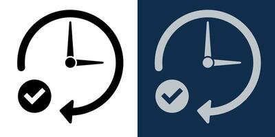 Correct time icon. Time management icon. Clock with arrow and checkmark symbolizing completed tasks, scheduling, and efficiency. Ideal for productivity and workflow concepts. vector