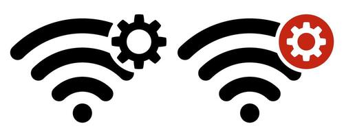 Wi-Fi icon with settings. Black wireless internet icon with gear. Concept of managing connection, network parameters and Wi-Fi configuration. Symbol of wireless connection settings. vector