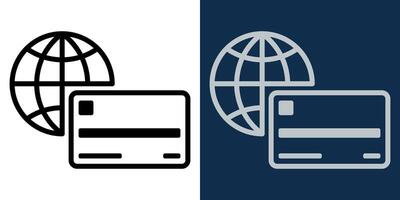 Black and white credit card and globe icon set. Digital payment and online banking concept. financial transaction symbol. Isolated fintech design for web, apps, business, and e-commerce. vector